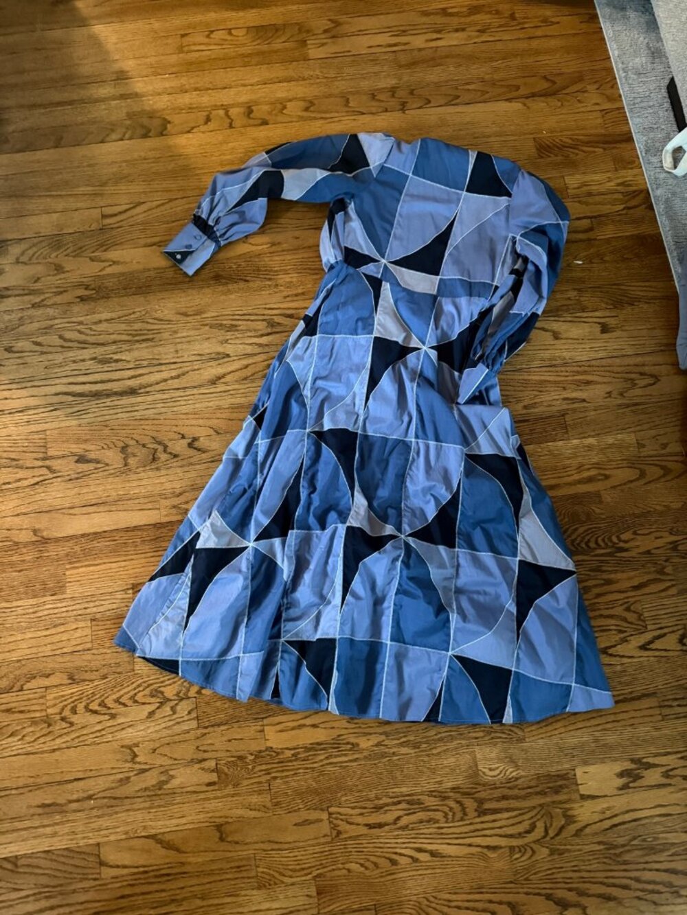Sezane Blue Geometric Print Midi Dress Size 36 US 4